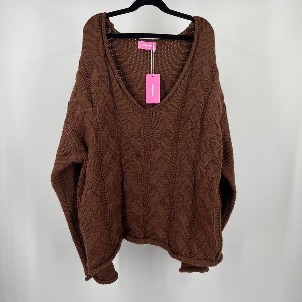 Edikted NWT Inga Oversized Cozy Sweater Cable Knit Mocha Brown Small Fall Autumn